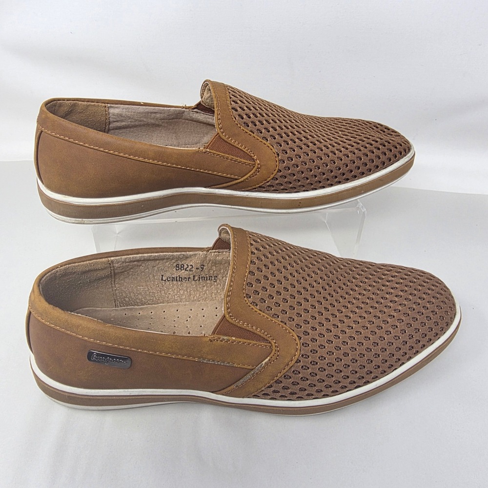 Evergreen Slip On Mesh Sneakers Mens Size 9 Brown Leather Lined Casual Shoes